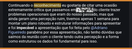 Tivemos apenas uma semana para montar um plano robusto e estruturar as informações para apresentar, e foi impecável a apresentação feita pelo Adriano. Não tenho dúvidas de que saímos da reunião com o cliente tendo outra percepção, e a forma como estruturou os dados foi fundamental para isso.